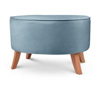 MG Design Pouf Ovale en Velours 62 x 72 cm en Bleu avec Pieds en Bois - Repose-Pieds et Siège Décoratif pour Salon ou Chambre