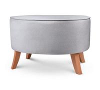 MG Design Pouf Ovale en Velours 62 x 72 cm en Gris avec Pieds en Bois - Repose-Pieds et Siège Décoratif pour Salon ou Chambre