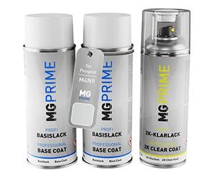 MG PRIME Peinture voiture kit bombe aérosol 2c pour Peugeot M4N9 Blanc Nacre/Pearl White bombe aérosol couche de fond, de base, 2 composants vernis