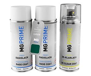 MG PRIME Peinture voiture kit bombe aérosol 2c pour Volkswagen VW LA6N / A6N / 4U Taftgrün Metallic/Vert Taft Metallic bombe aérosol couche de fond, de base, 2 composants vernis