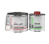 MG PRIME RAL 9010 Blanc pur/Pure white Peinture acrylique mat satinée Pot de 0,75 litre / 750 ml, y compris le durcisseur