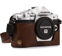 MG1351 Etui avec Bandoulière/Accès Batterie en Cuir pour Appareil Photo Olympus Om-D E-M10 Mark III Marron foncé