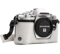 MG1354 Etui avec Bandoulière/Accès Batterie en Cuir pour Appareil Photo Olympus Om-D E-M10 Mark III Blanc
