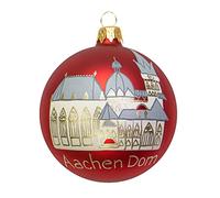 mgc24 Boule de Noël en verre peint à la main Ø 8 cm - Motif cathédrale d'Aix-la-Chapelle Rouge
