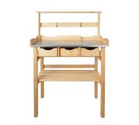 mgc24® Table de plantation avec plan de travail galvanisé - 80 x 40 x 117 cm - Pin naturel - Avec étagère + 3 tiroirs + barre supérieure