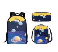 MGDDB Cat Planets Ensemble sac à dos d'école 3 en 1 avec boîte à déjeuner et trousse à crayons pour garçons et filles du primaire et sac à livres léger pour enfants et adolescents