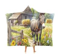 MGDIFYXAA Animaux À L'Aquarelle Couverture à Capuche Plaid Canape Polaire Douce Flanelle Jeté de Canape Doux Âne De Ferme pour Chambre Sofa lit Fauteuil pour Adultes 130 × 100 cm