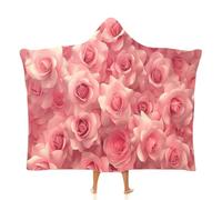 MGDIFYXAA Belles Fleurs Couverture à Capuche, Roses Roses Sweats à Capuche Femme Portable, Peluche Couverture Douce et Confortable pour Adultes Intérieur Extérieur 150 × 200 cm