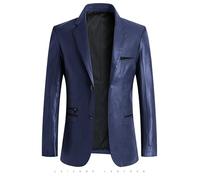 MGDIFYXAA Blouson En Cuir Homme - Automne Veste Hommes Couleur Unie En Cuir Manteau Veste Décontracté Moto Biker Manteau En Cuir Vestes Mâle Grande Taille Bleu Marine L