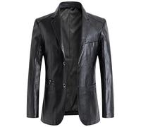 MGDIFYXAA Blouson En Cuir Homme - Automne Veste Hommes Couleur Unie En Cuir Manteau Veste Décontracté Moto Biker Manteau En Cuir Vestes Mâle Grande Taille Noir M