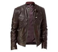 MGDIFYXAA Blouson En Cuir Homme - Printemps Casual Moto Hommes Pu Veste Biker Manteaux En Cuir Coupe-Vent Veste En Cuir Hommes Vestes En Cuir Slim Vêtements Marron 3Xl