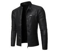 MGDIFYXAA Blouson En Cuir Homme - Pu Décontracté Veste En Cuir Hommes Printemps Automne Manteau Moto Biker Vêtement D'Extérieur Près Du Corps Mâle Noir Bleu Vêtements Grande Taille Noir M