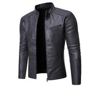 MGDIFYXAA Blouson En Cuir Homme - Pu Veste En Cuir Décontractée Hommes Printemps Automne Manteau Moto Biker Vêtement D'Extérieur Ajusté Mâle Noir Bleu Vêtements Grande Taille Gris Foncé Xl
