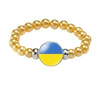 MGDIFYXAA Bracelet Avec Drapeau Ukrainien, Fait À La Main, Corde Élastique, Perles, Souvenir De Voyage Patriotique, Bijoux Pour Hommes Et Femmes, Jaune, 18 Cm