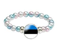 MGDIFYXAA Bracelet De Perles Avec Drapeau De L'Estonie, Bracelet Élastique Tendance, Bijoux D'Amitié Internationale, Accessoires Pour Femmes Et Hommes, Bleu, Rose, 18 Cm