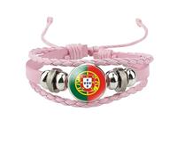 MGDIFYXAA Bracelet De Perles Avec Drapeau Du Portugal, Réglable, Multicouche, En Cuir, Souvenir, Rose, 18 Mm, Pour Homme Et Femme