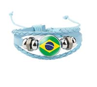MGDIFYXAA Bracelet En Cuir Multicouche, Réglable, Drapeau Brésilien, Bijou Punk, Accessoire Fantaisie Patriotique Pour Homme Et Femme, Bleu, 18 Mm