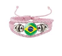 MGDIFYXAA Bracelet En Cuir Multicouche, Réglable, Drapeau Brésilien, Bijou Punk, Accessoire Fantaisie Patriotique Pour Homme Et Femme, Rose, 18 Mm