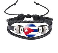 MGDIFYXAA Bracelet En Cuir Multicouche Réglable Fait Main Avec Drapeau De Cuba, Cordon Enroulé, Pour Homme Et Femme, Noir, 19 Mm