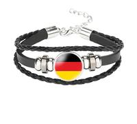 MGDIFYXAA Bracelet Tressé Avec Drapeau De L'Allemagne, Bracelet Réglable En Cuir Tressé Multicouche Avec Perles, Drapeau National, Accessoires De Bijoux Pour Hommes Et Femmes, Noir, 2, 18 Mm