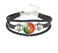 MGDIFYXAA Bracelet Tressé Avec Drapeau Du Portugal, Bracelet Réglable En Cuir Tressé Multicouche Avec Perles, Drapeau National, Accessoires De Bijoux Pour Hommes Et Femmes, Noir, 2, 18 Mm