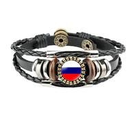 MGDIFYXAA Bracelet Tressé Avec Drapeau Russe, Bracelet Réglable En Cuir Tressé Multicouche Avec Perles, Drapeau National, Accessoires De Bijoux Pour Hommes Et Femmes, Noir, 1, 18 Mm