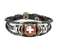 MGDIFYXAA Bracelet Tressé Avec Drapeau Suisse, Bracelet Réglable En Cuir Tressé Multicouche Avec Perles, Drapeau National, Accessoires De Bijoux Pour Hommes Et Femmes, Noir, 1, 18 Mm