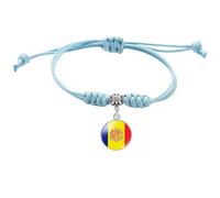 MGDIFYXAA Bracelet Tressé Drapeau D'Andorre - Bracelet Réglable Motif Drapeau Footballeur, Bijou, Cadeau Pour Homme Et Femme, Bleu, 16 Mm
