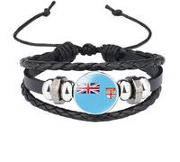 MGDIFYXAA Bracelet Tressé En Corde Noire Avec Drapeau Des Fidji - Bracelet Tissé Réglable Fait Main, Breloque Patriotique, Bijoux Pour Femmes, Cadeau D'Amitié, Noir, 18 Mm