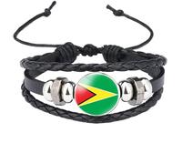 MGDIFYXAA Bracelet Tressé Multicouche Avec Drapeau De La Guyane - Bracelet Ajustable Avec Breloque Créative, Bijoux Punk Patriotiques Pour Hommes Et Femmes, Noir, 18 Mm