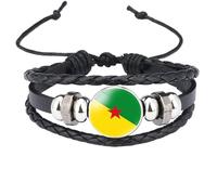 MGDIFYXAA Bracelet Tressé Noir Ajustable Avec Drapeau De La Guyane Française Pour Homme Et Femme - Bracelet Tendance Fait Main En Cuir Multicouche Et Perles Noires De 18 Mm