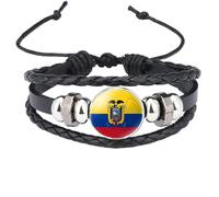 MGDIFYXAA Bracelets En Cuir Tendance Avec Drapeau De L'Équateur - Bracelet Tressé Multicouche Noir Réglable En Perles Pour Fans De Football, Accessoire Noir 18 Mm