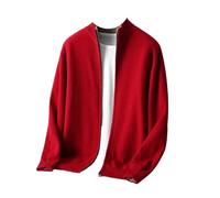 MGDIFYXAA Cardigan Tricoté pour Hommes - Pull en Cachemire À Fermeture Éclair pour Homme, Cardigan d'automne Et d'hiver, Tricot Épais, Col Montant, Manteau Portable Double Face, Rouge, XL