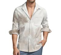 MGDIFYXAA Chemise Blanc Homme en Lin à Manches Longues Relevables Décontractée Ample, Chemise Arbres Aquarelle Boutonnée Homme pour Été Plage avec Poche de Poitrine 3XL
