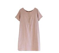 MGDIFYXAA Chemise De Nuit D'Été en Gaze De Coton Fine, Ample, Simple, Manches Courtes, Pull-Over, Longue, Style Rétro, Col Rond, Rose, Taille M