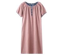 MGDIFYXAA Chemise De Nuit D'Été en Gaze De Coton Fine, Ample, Simple, Manches Courtes, Pull-Over pour Femme, Robe Longue, Style Rétro, Col Rond, Chemises De Nuit Brun L