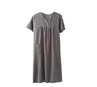 MGDIFYXAA Chemise De Nuit D'Été Simple en Coton Double Gaze pour Femme, Fine À Manches Courtes, Col en V, Vêtements De Nuit Sexy, Jupe Longue Gris Clair L