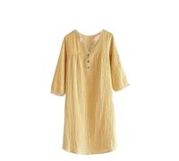 MGDIFYXAA Chemise De Nuit Pyjama en Coton À Carreaux avec Manches Longues pour Le Printemps Et L'Automne Robe Pyjama Fine À Col en V pour La Maison Jaune XL
