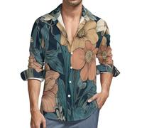 MGDIFYXAA Chemise décontractée Fleurs De Ligne Homme Manches Longues avec Poche | Confortable et Facile à Entretenir | Idéale pour Le Bureau et Sorties Décontractées Vert Foncé 7XL