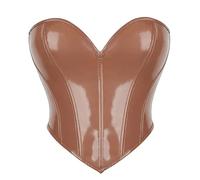 MGDIFYXAA Corset Femme Sexy en Cuir avec Fermeture Éclair Bustier Overbust Dos Nu Gilet Corset Top Gaine Amincissante Brun S