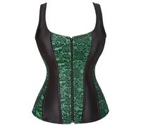 MGDIFYXAA Corset Top Femme Vintage en Dentelle avec Fermeture Éclair sur le Devant Bustier Gothique Gaine Taille Tenue de Soirée Vert XL