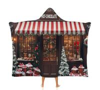 MGDIFYXAA Couverture à Capuche surdimensionnée,TV couvertures Noël Portable, Boutique de Chocolat de Noël Sweat à Capuche en Polaire Confortable Ultra Doux Moelleux,130 × 100 cm