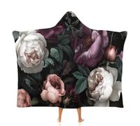 MGDIFYXAA Couverture Plaid Canape à Capuche Fleurs Sombres Polaire Douce Flanelle Jeté de Canape Doux pour Chambre Sofa lit Fauteuil pour Adultes et Enfants (130 × 100 cm,Pivoine Rose Vintage)