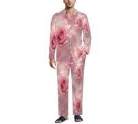 MGDIFYXAA Ensembles de Pyjama Homme Rose Clair avec Chemise à Manches Longues et Pantalon de Pyjama boutonné, Confortable Doux Deux Pièces Belles Roses Roses Vêtements de Nuit S