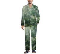 MGDIFYXAA Ensembles de Pyjama Homme Vert avec Chemise à Manches Longues et Pantalon de Pyjama boutonné, Confortable Doux Deux Pièces Fougères de la forêt Tropicale Vêtements de Nuit L