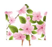 MGDIFYXAA Fleurs de Cerisier Roses Plaids Polaire, Couverture avec Capuche pour Adulte,Belles Fleurs Douce Chaud Couvertures Portable, Plaids Douillette TV pour Femme130 × 100 cm