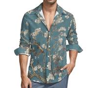 MGDIFYXAA Homme Chemise Vert à Manches Longues Boutonnée Coupe Régulière en Poches | Coupe Classique | pour Le Quotidien et la Sortie Décontractée Fleurs D'Abricotier M