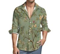 MGDIFYXAA Homme Chemise Vert à Manches Longues Boutonnée Coupe Régulière en Poches | Coupe Classique | pour Le Quotidien et la Sortie Décontractée Oiseau Rétro sur Une Branche d'arbre 6XL
