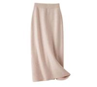 MGDIFYXAA Jupe Chaude pour Femme - Jupe Droite Unie Décontractée Chic Élastique Taille Haute Tricotée pour Femme Mode Coréenne Jupes Longues Mi-Mollet pour Femme Hiver Abricot S