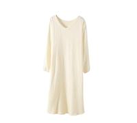 MGDIFYXAA Jupe Mi-Longue À Manches Longues Et Col en V pour Femme, Vêtements D'Intérieur, Chemise De Nuit, Robe Grande Taille Beige XL